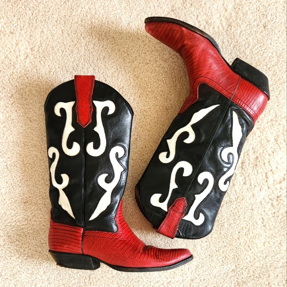 90s Nine West Rodeo Cowgirl boho Western Grunge Leather Boots Romnee 8 - Picture 1 of 12